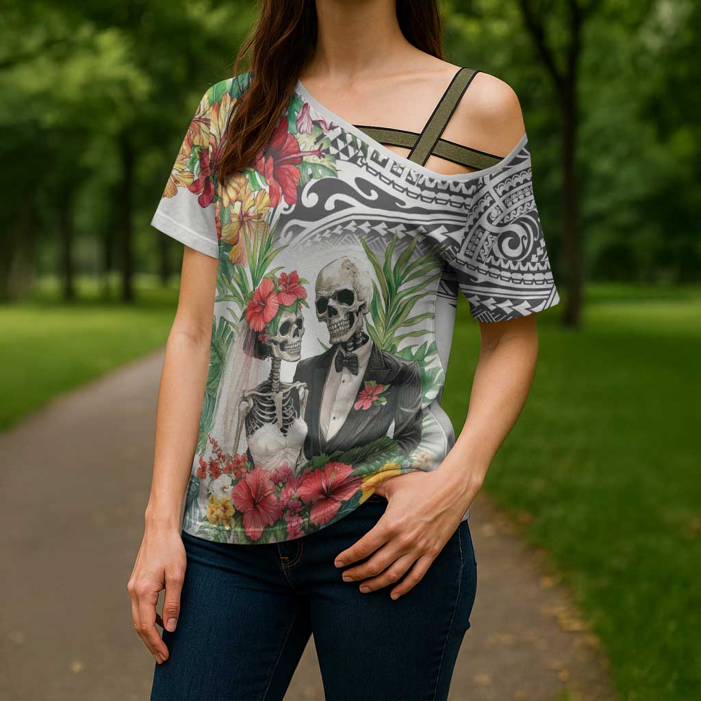 Skeleton Love for Valentine’s Day Cross Shoulder Shirt Polynesian Tribal Love Forever - Polynesian Pride
