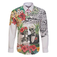 Skeleton Love for Valentine’s Day Family Matching Long Sleeve Bodycon Dress and Hawaiian Shirt Polynesian Tribal Love Forever