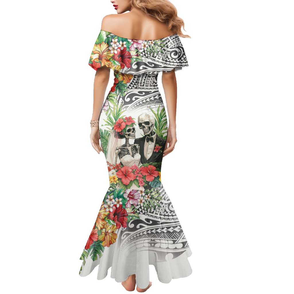 Skeleton Love for Valentine’s Day Family Matching Mermaid Dress and Hawaiian Shirt Polynesian Tribal Love Forever
