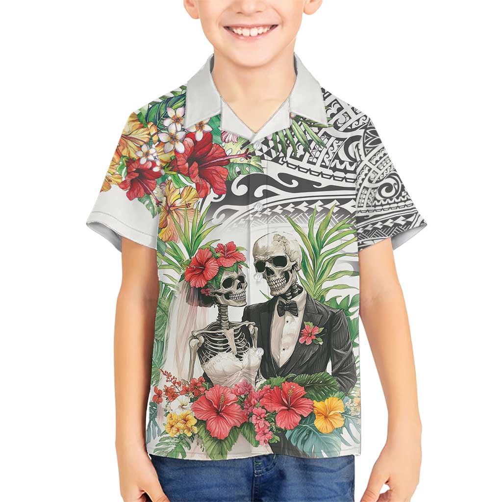 Skeleton Love for Valentine’s Day Family Matching Puletasi and Hawaiian Shirt Polynesian Tribal Love Forever