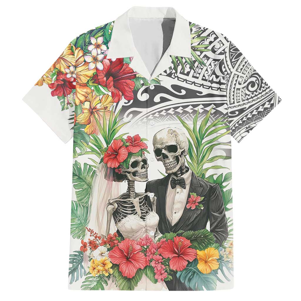 Skeleton Love for Valentine’s Day Family Matching Short Sleeve Bodycon Dress and Hawaiian Shirt Polynesian Tribal Love Forever