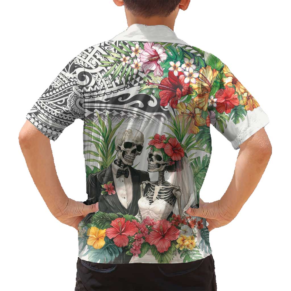 Skeleton Love for Valentine’s Day Family Matching Tank Maxi Dress and Hawaiian Shirt Polynesian Tribal Love Forever