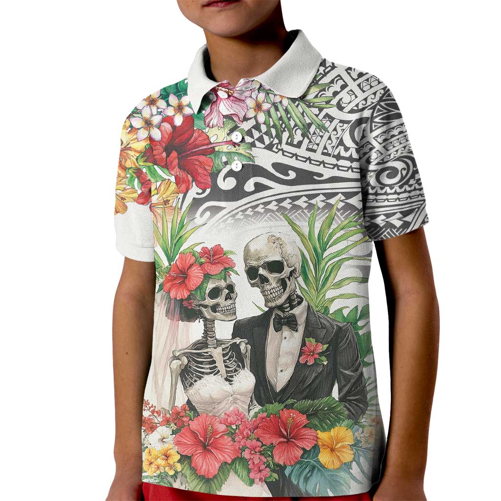 Skeleton Love for Valentines Day Kid Polo Shirt Polynesian Tribal Love Forever LT9 Kid White - Polynesian Pride