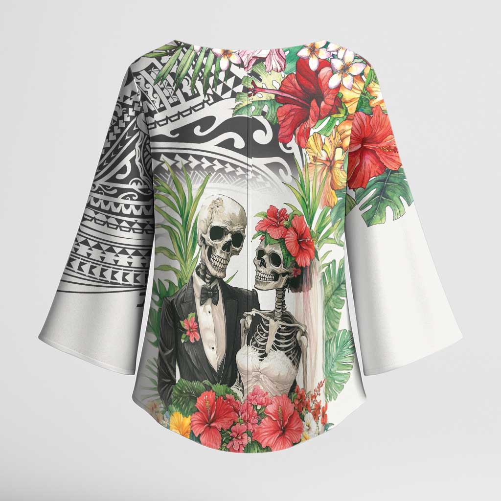 Skeleton Love for Valentine’s Day Kimono Sleeve Blouse Polynesian Tribal Love Forever - Polynesian Pride