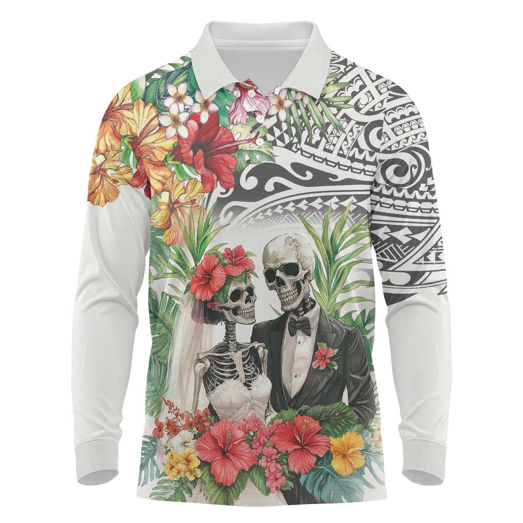 Skeleton Love for Valentines Day Long Sleeve Polo Shirt Polynesian Tribal Love Forever LT9 White - Polynesian Pride