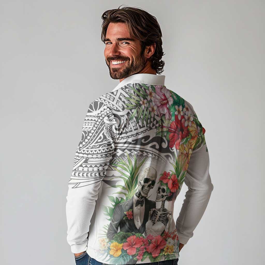 Skeleton Love for Valentine’s Day Long Sleeve Polo Shirt Polynesian Tribal Love Forever
