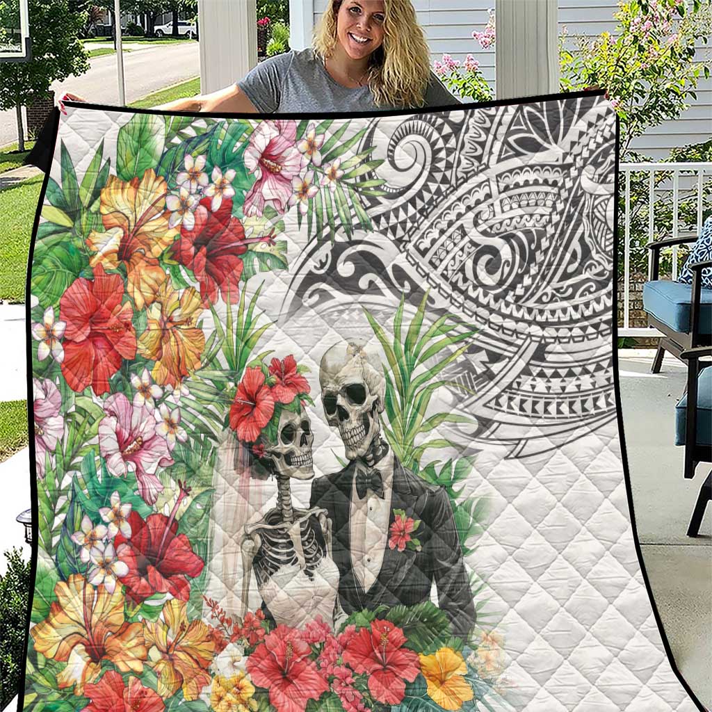 Skeleton Love for Valentines Day Quilt Polynesian Tribal Love Forever LT9 White - Polynesian Pride