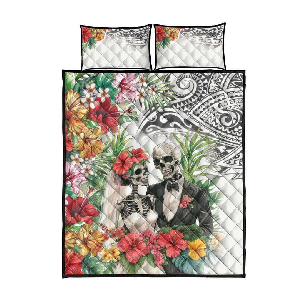 Skeleton Love for Valentine’s Day Quilt Bed Set Polynesian Tribal Love Forever