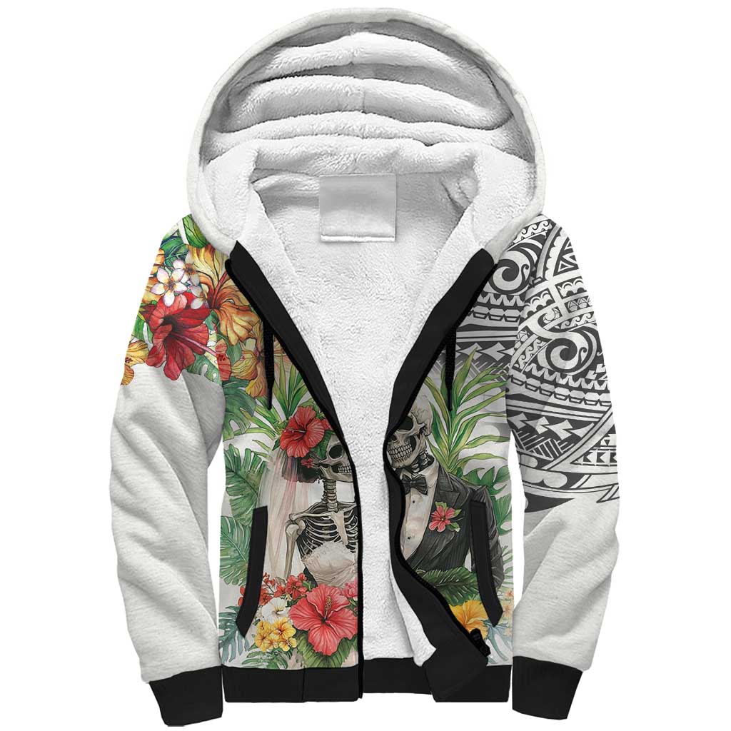 Skeleton Love for Valentine’s Day Sherpa Hoodie Polynesian Tribal Love Forever