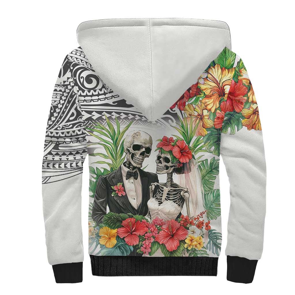 Skeleton Love for Valentine’s Day Sherpa Hoodie Polynesian Tribal Love Forever