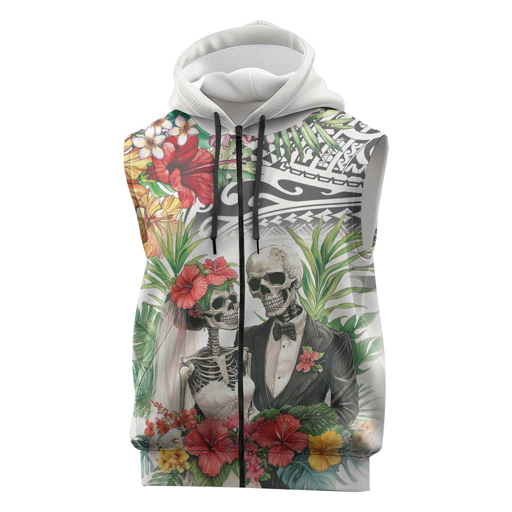 Skeleton Love for Valentines Day Sleeveless Zip Hoodie Polynesian Tribal Love Forever LT9 White - Polynesian Pride