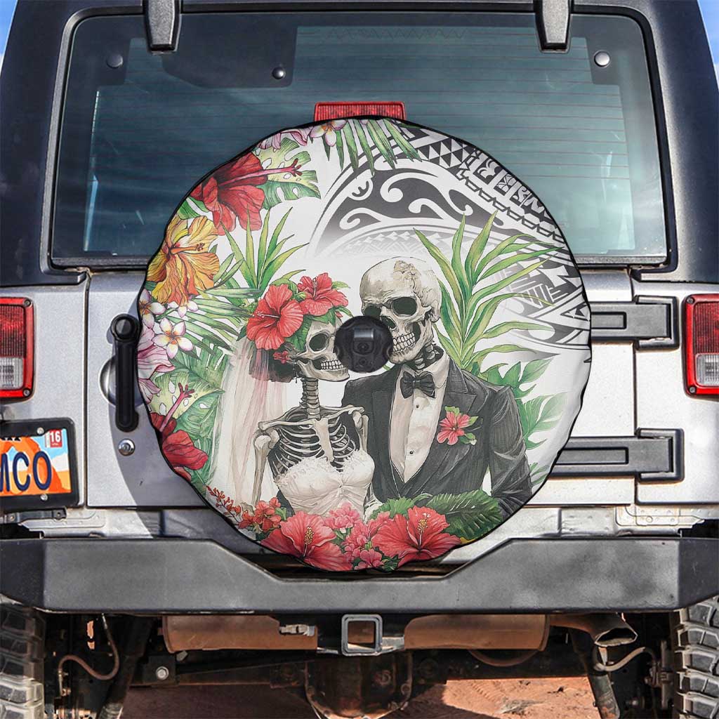 Skeleton Love for Valentines Day Spare Tire Cover Polynesian Tribal Love Forever LT9 White - Polynesian Pride