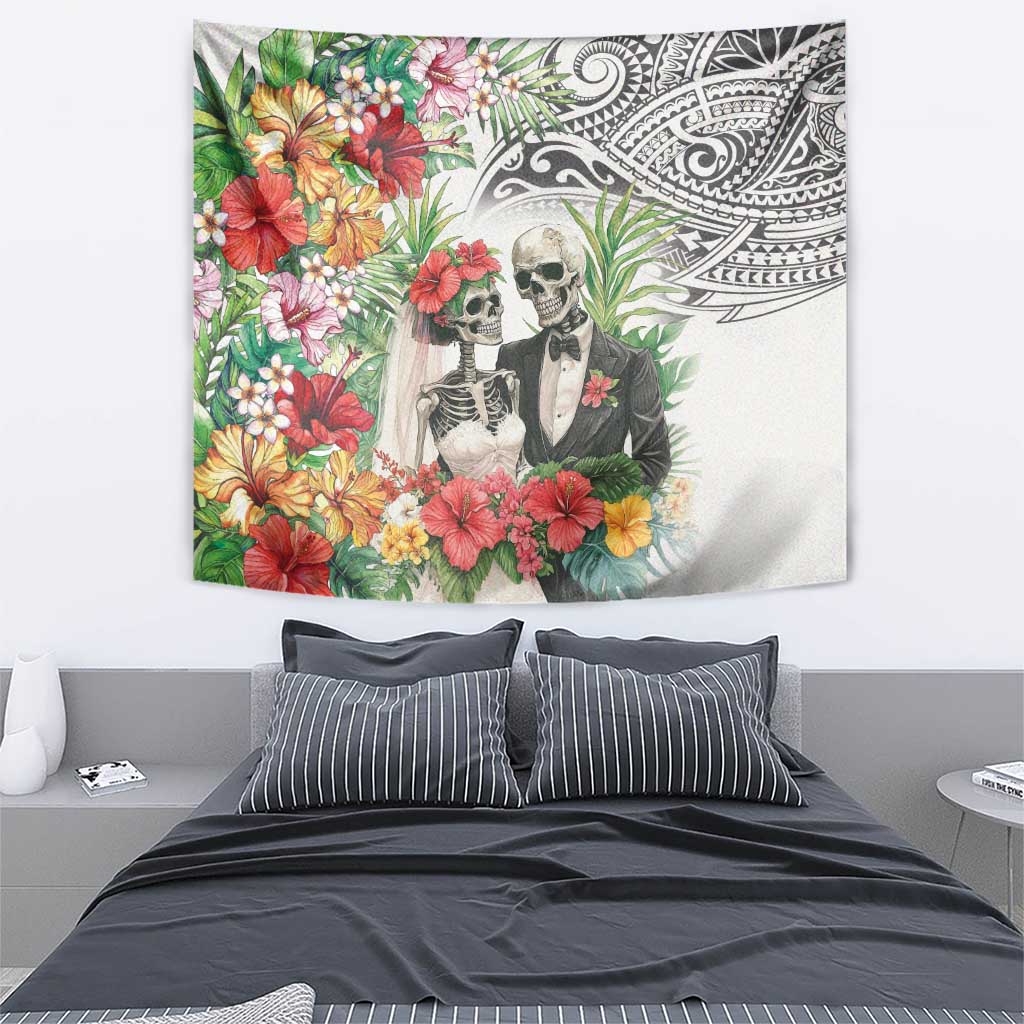 Skeleton Love for Valentine’s Day Tapestry Polynesian Tribal Love Forever