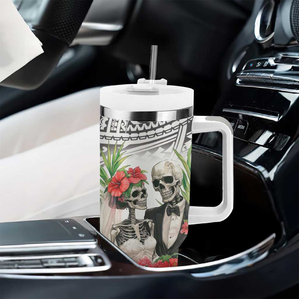 Skeleton Love for Valentine’s Day Tumbler With Handle Polynesian Tribal Love Forever