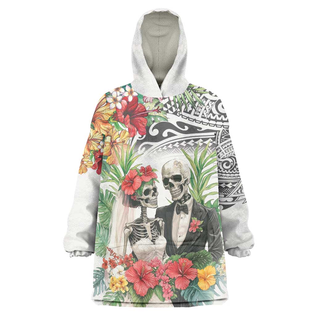 Skeleton Love for Valentines Day Wearable Blanket Hoodie Polynesian Tribal Love Forever LT9 One Size White - Polynesian Pride