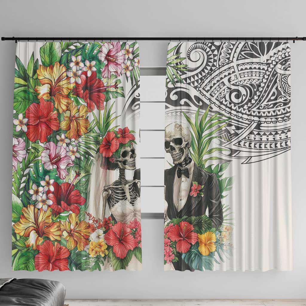 Skeleton Love for Valentines Day Window Curtain Polynesian Tribal Love Forever LT9 With Hooks White - Polynesian Pride