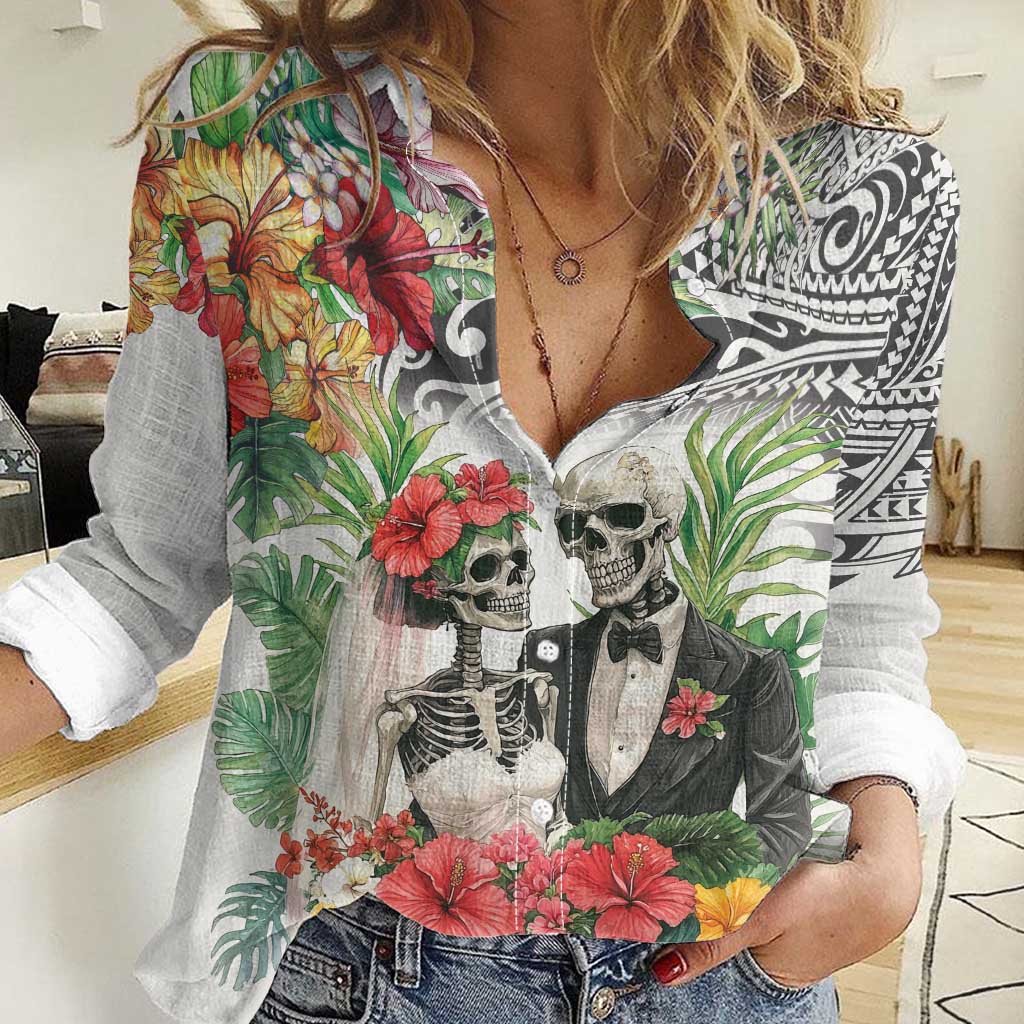 Skeleton Love for Valentine’s Day Women Casual Shirt Polynesian Tribal Love Forever