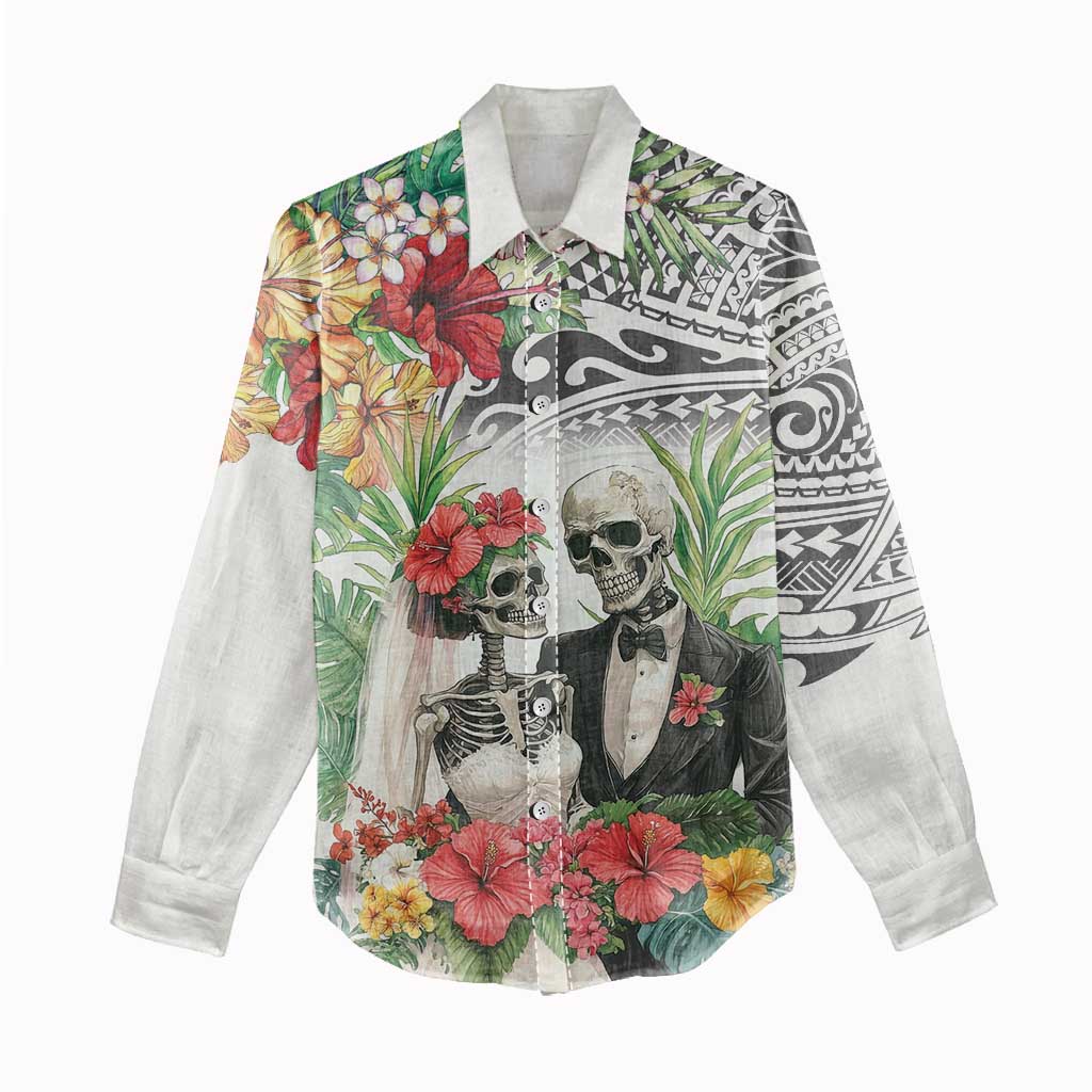 Skeleton Love for Valentine’s Day Women Casual Shirt Polynesian Tribal Love Forever