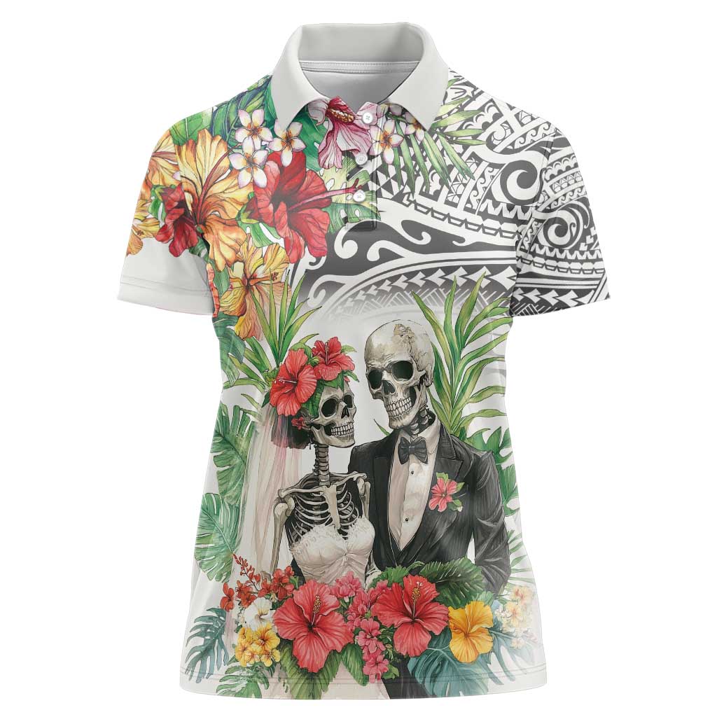 Skeleton Love for Valentines Day Women Polo Shirt Polynesian Tribal Love Forever LT9 Female White - Polynesian Pride