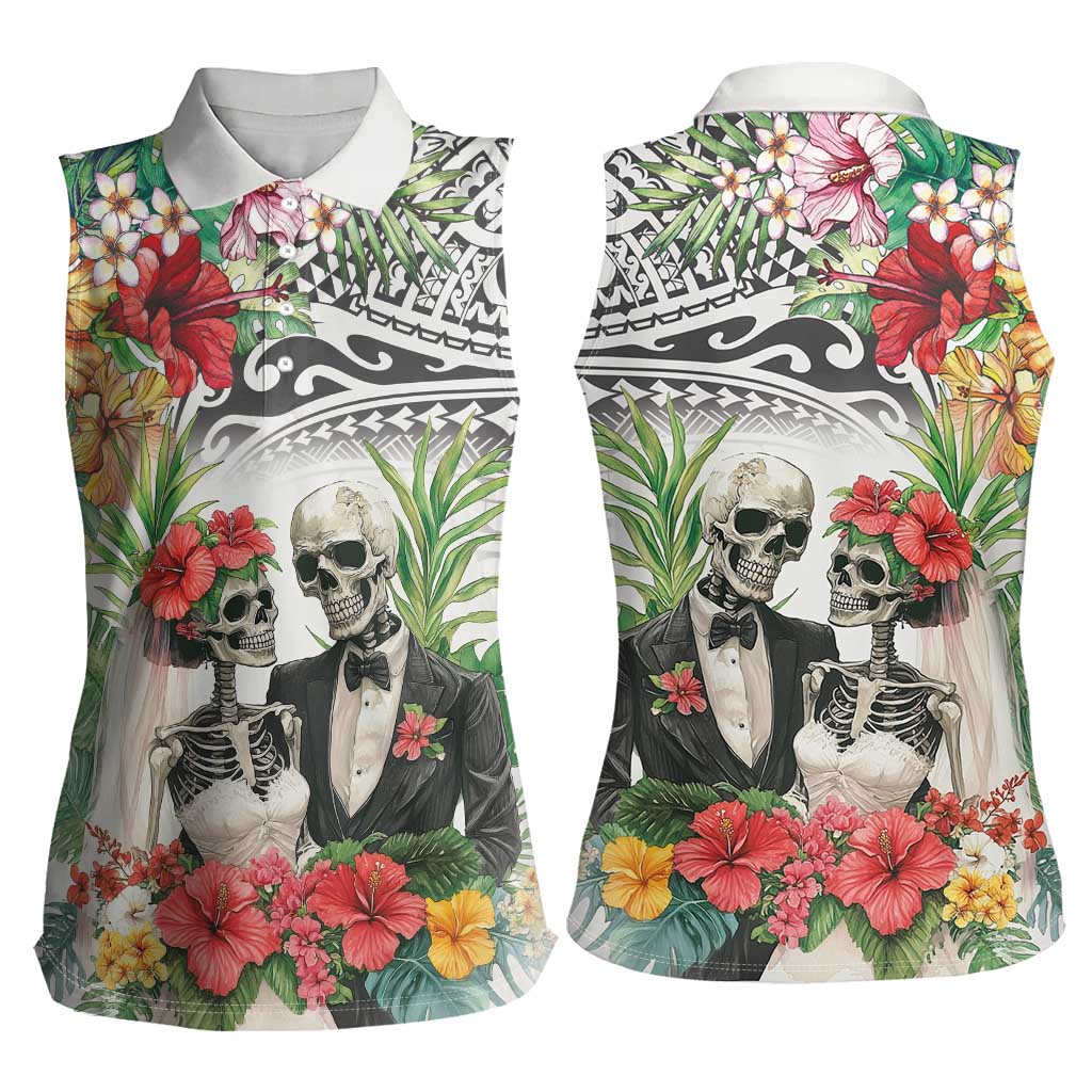 Skeleton Love for Valentine’s Day Women Sleeveless Polo Shirt Polynesian Tribal Love Forever