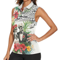 Skeleton Love for Valentine’s Day Women Sleeveless Polo Shirt Polynesian Tribal Love Forever