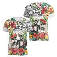 Skeleton Love for Valentine’s Day Women V-Neck T-Shirt Polynesian Tribal Love Forever