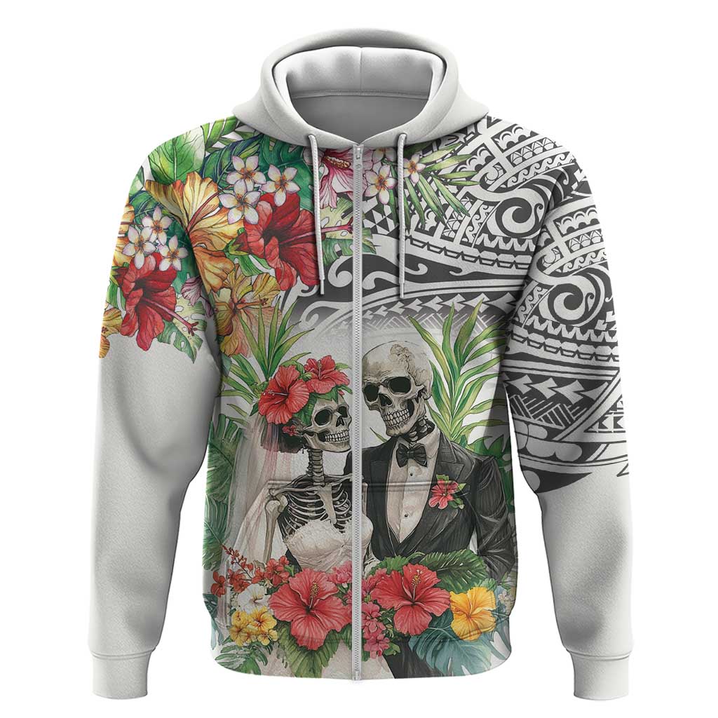 Skeleton Love for Valentines Day Zip Hoodie Polynesian Tribal Love Forever LT9 Zip Hoodie White - Polynesian Pride
