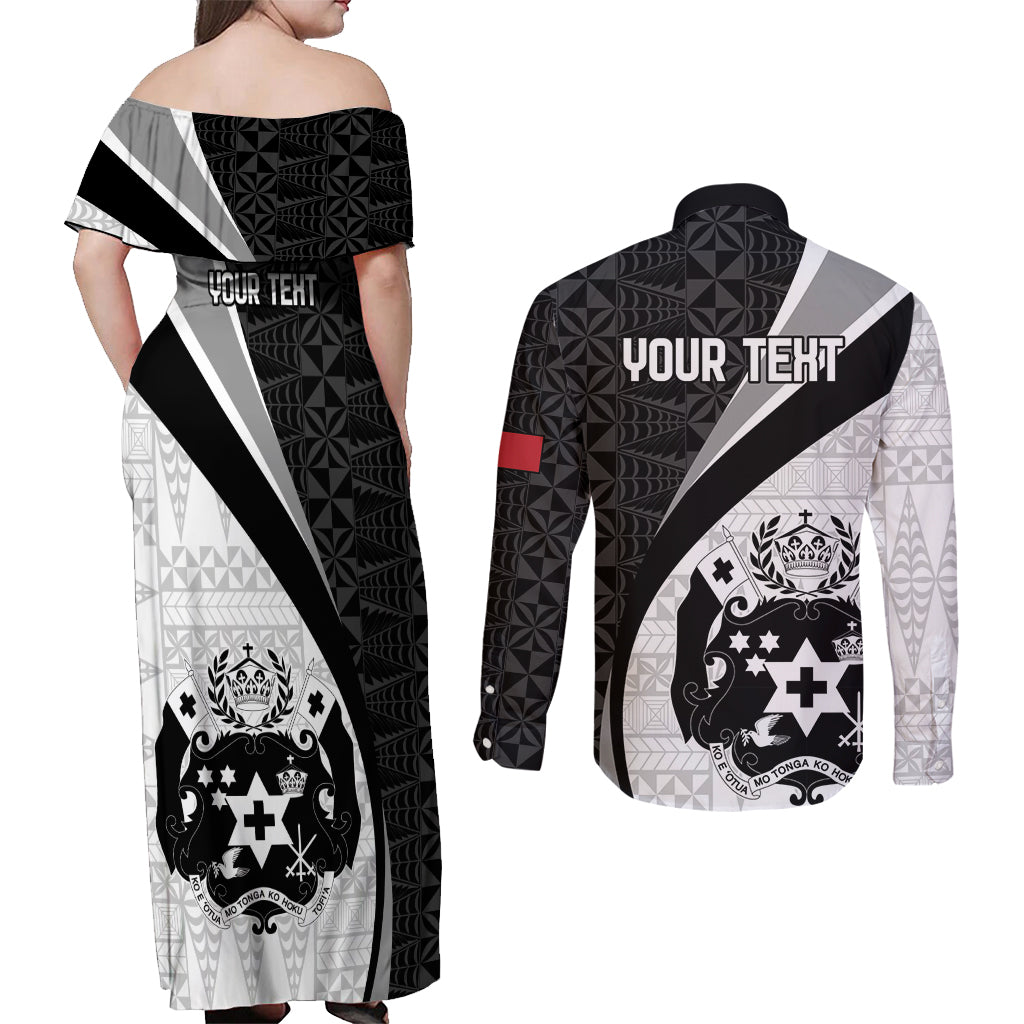 Personalised Tonga Emancipation Day Couples Matching Off Shoulder Maxi Dress and Long Sleeve Button Shirt Since 1970 Ngatu Tribal Pattern LT9 - Polynesian Pride