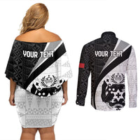 Personalised Tonga Emancipation Day Couples Matching Off Shoulder Short Dress and Long Sleeve Button Shirt Since 1970 Ngatu Tribal Pattern LT9 - Polynesian Pride