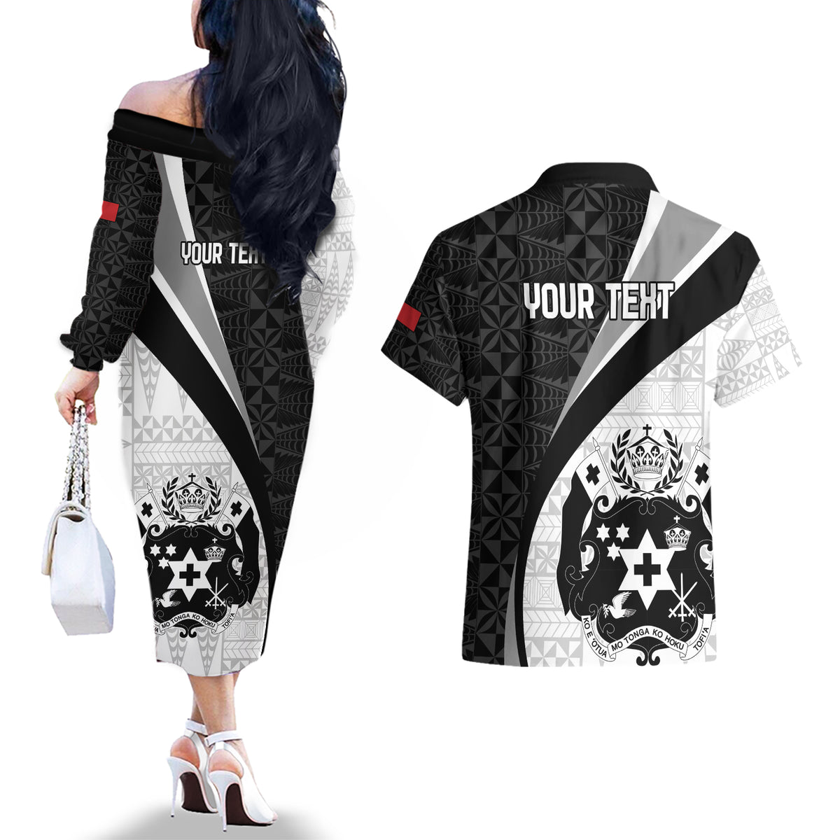 Personalised Tonga Emancipation Day Couples Matching Off The Shoulder Long Sleeve Dress and Hawaiian Shirt Since 1970 Ngatu Tribal Pattern