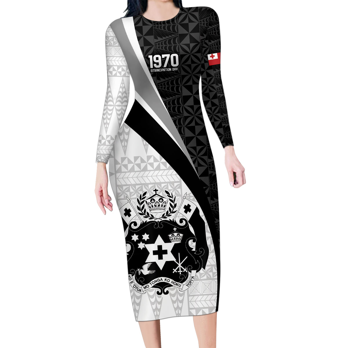 Personalised Tonga Emancipation Day Family Matching Long Sleeve Bodycon Dress and Hawaiian Shirt Since 1970 Ngatu Tribal Pattern