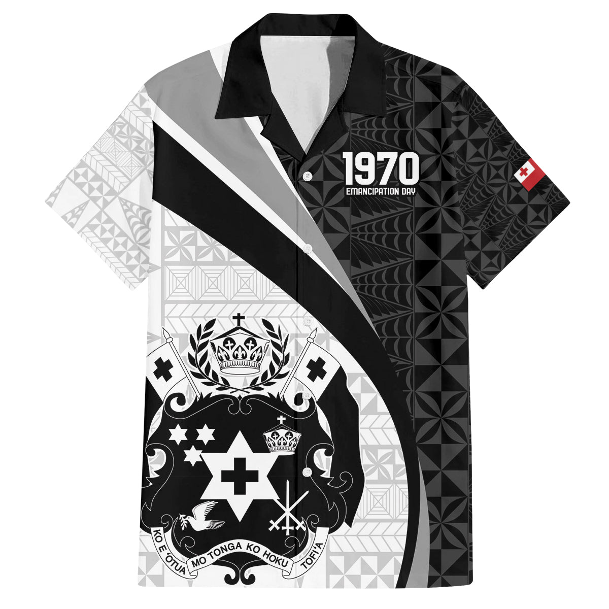 Personalised Tonga Emancipation Day Family Matching Off The Shoulder Long Sleeve Dress and Hawaiian Shirt Since 1970 Ngatu Tribal Pattern LT9 Dad's Shirt - Short Sleeve Black - Polynesian Pride