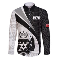 Personalised Tonga Emancipation Day Family Matching Off The Shoulder Long Sleeve Dress and Hawaiian Shirt Since 1970 Ngatu Tribal Pattern LT9 Dad's Shirt - Long Sleeve Black - Polynesian Pride