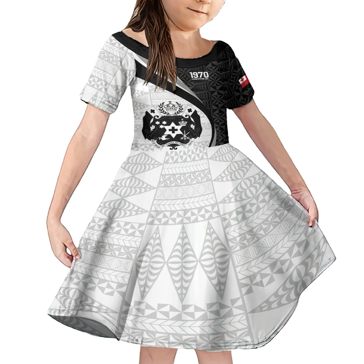 Personalised Tonga Emancipation Day Family Matching Off Shoulder Maxi Dress and Hawaiian Shirt Since 1970 Ngatu Tribal Pattern LT9 Daughter's Dress Black - Polynesian Pride