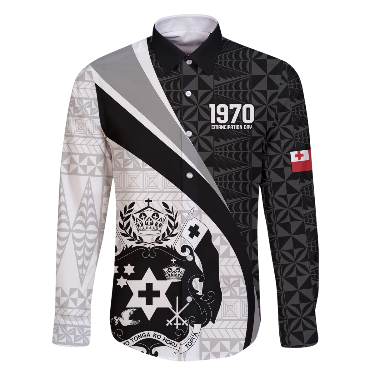 Personalised Tonga Emancipation Day Family Matching Off Shoulder Maxi Dress and Hawaiian Shirt Since 1970 Ngatu Tribal Pattern LT9 Dad's Shirt - Long Sleeve Black - Polynesian Pride