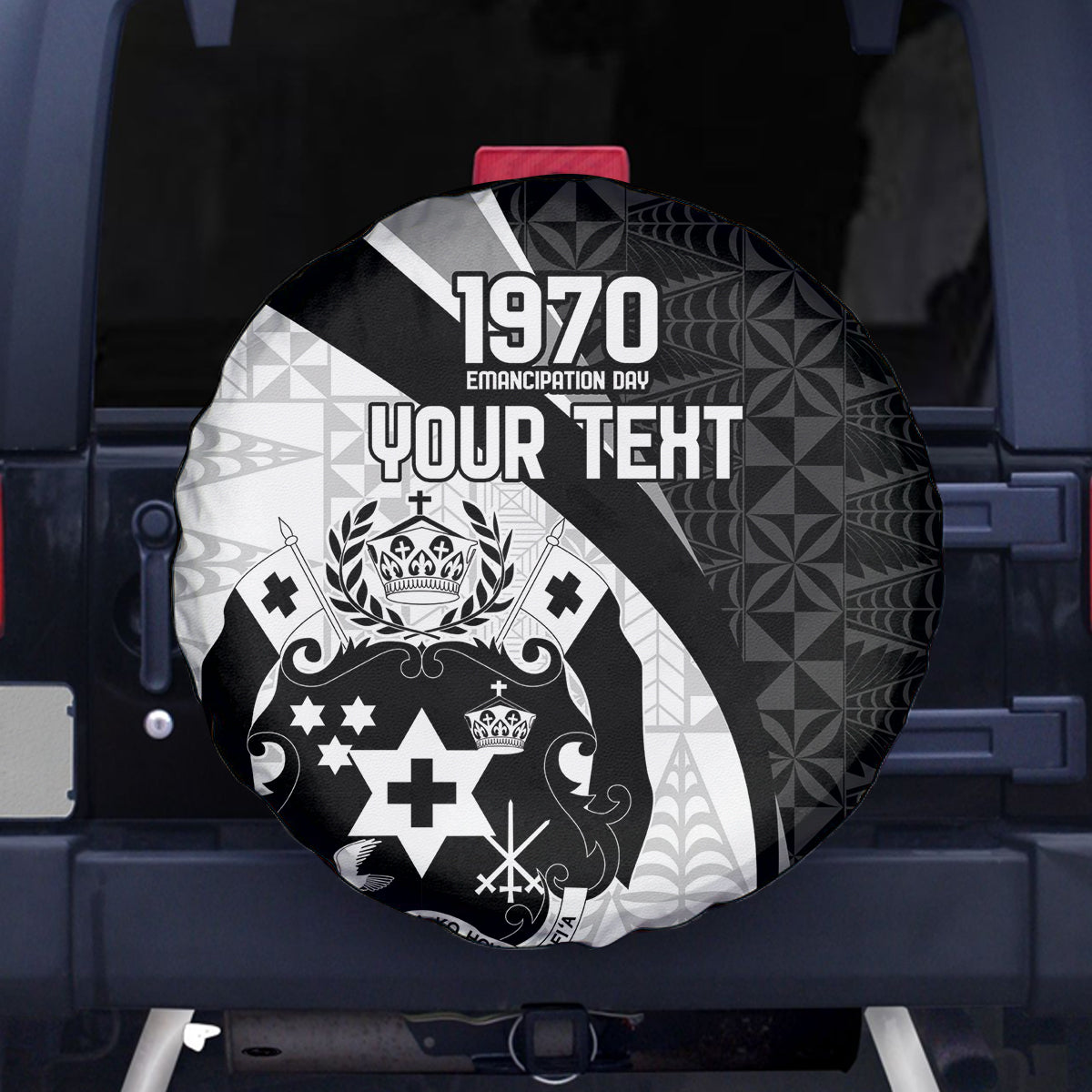 Personalised Tonga Emancipation Day Spare Tire Cover Since 1970 Ngatu Tribal Pattern