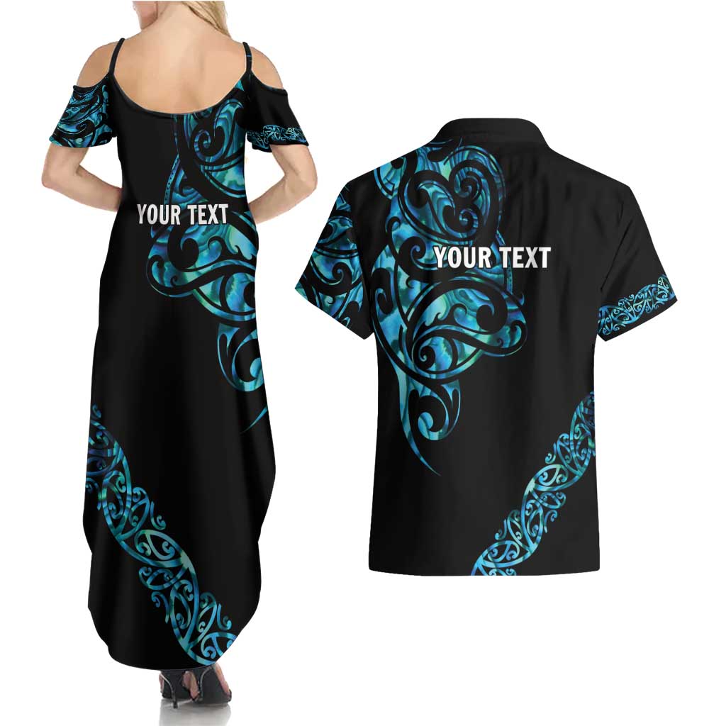 All Black Maori Tribal Tattoo Personalised Couples Matching Summer Maxi Dress and Hawaiian Shirt Polynesian Style
