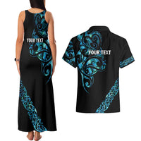 All Black Maori Tribal Tattoo Personalised Couples Matching Tank Maxi Dress and Hawaiian Shirt Polynesian Style