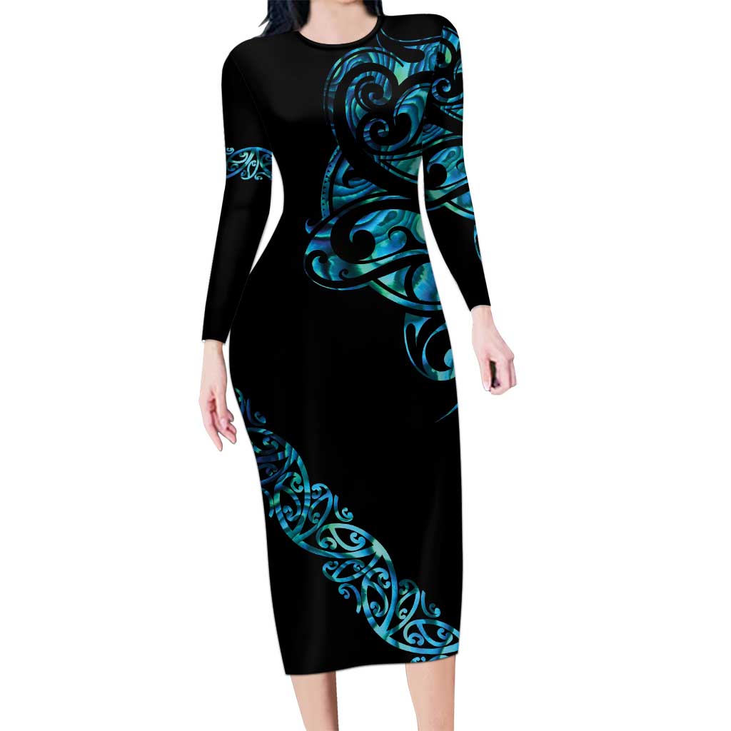 All Black Maori Tribal Tattoo Personalised Family Matching Long Sleeve Bodycon Dress and Hawaiian Shirt Polynesian Style