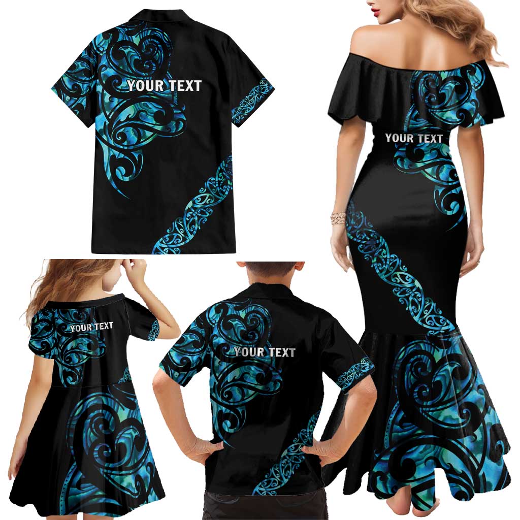 All Black Maori Tribal Tattoo Personalised Family Matching Mermaid Dress and Hawaiian Shirt Polynesian Style