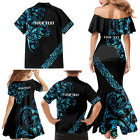 All Black Maori Tribal Tattoo Personalised Family Matching Mermaid Dress and Hawaiian Shirt Polynesian Style