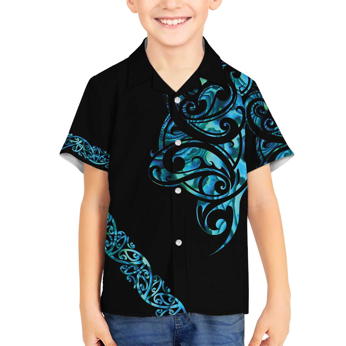 All Black Maori Tribal Tattoo Personalised Family Matching Off The Shoulder Long Sleeve Dress and Hawaiian Shirt Polynesian Style