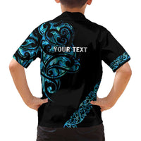 All Black Maori Tribal Tattoo Personalised Family Matching Off Shoulder Short Dress and Hawaiian Shirt Polynesian Style