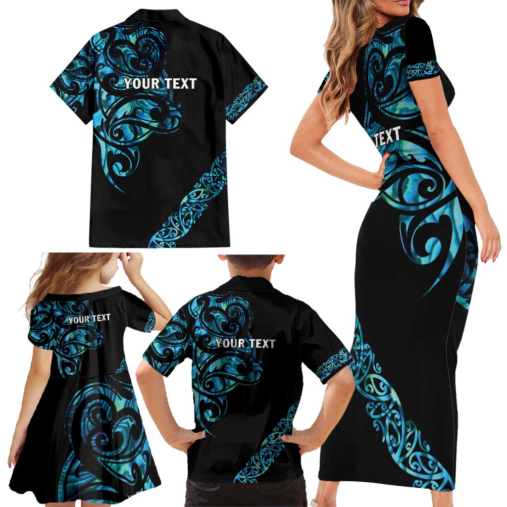 All Black Maori Tribal Tattoo Personalised Family Matching Short Sleeve Bodycon Dress and Hawaiian Shirt Polynesian Style