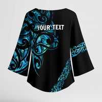 All Black Maori Tribal Tattoo Personalised Kimono Sleeve Blouse Polynesian Style - Polynesian Pride