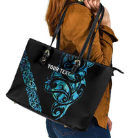 All Black Maori Tribal Tattoo Personalised Leather Tote Bag Polynesian Style