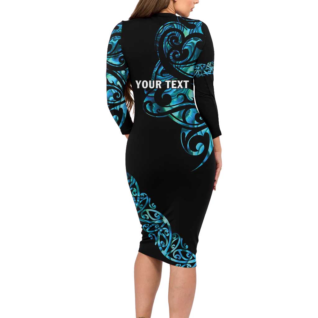All Black Maori Tribal Tattoo Personalised Long Sleeve Bodycon Dress Polynesian Style