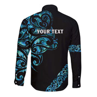 All Black Maori Tribal Tattoo Personalised Long Sleeve Button Shirt Polynesian Style