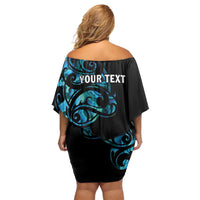 All Black Maori Tribal Tattoo Personalised Off Shoulder Short Dress Polynesian Style