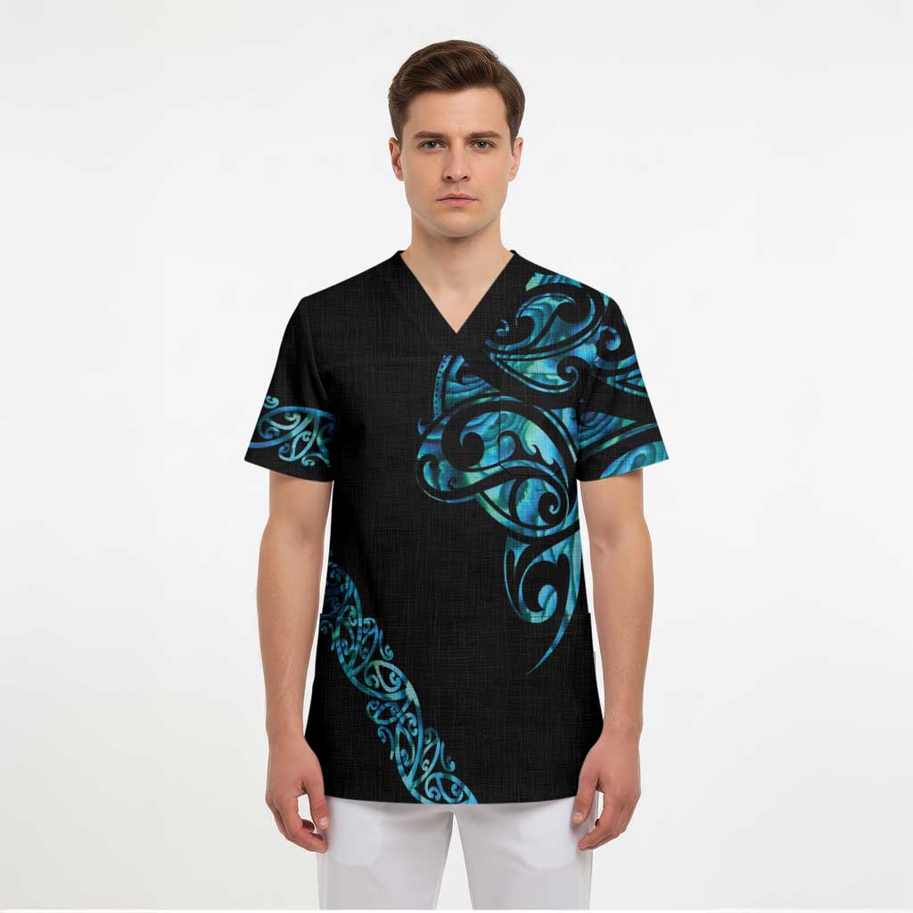 All Black Maori Tribal Tattoo Personalised Scrub Top Polynesian Style - Polynesian Pride